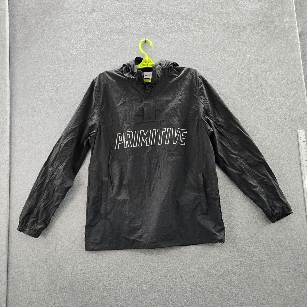 Primitive Men Jacket MEDIUM Green Windbreaker Activewear Logo Long Sleeve